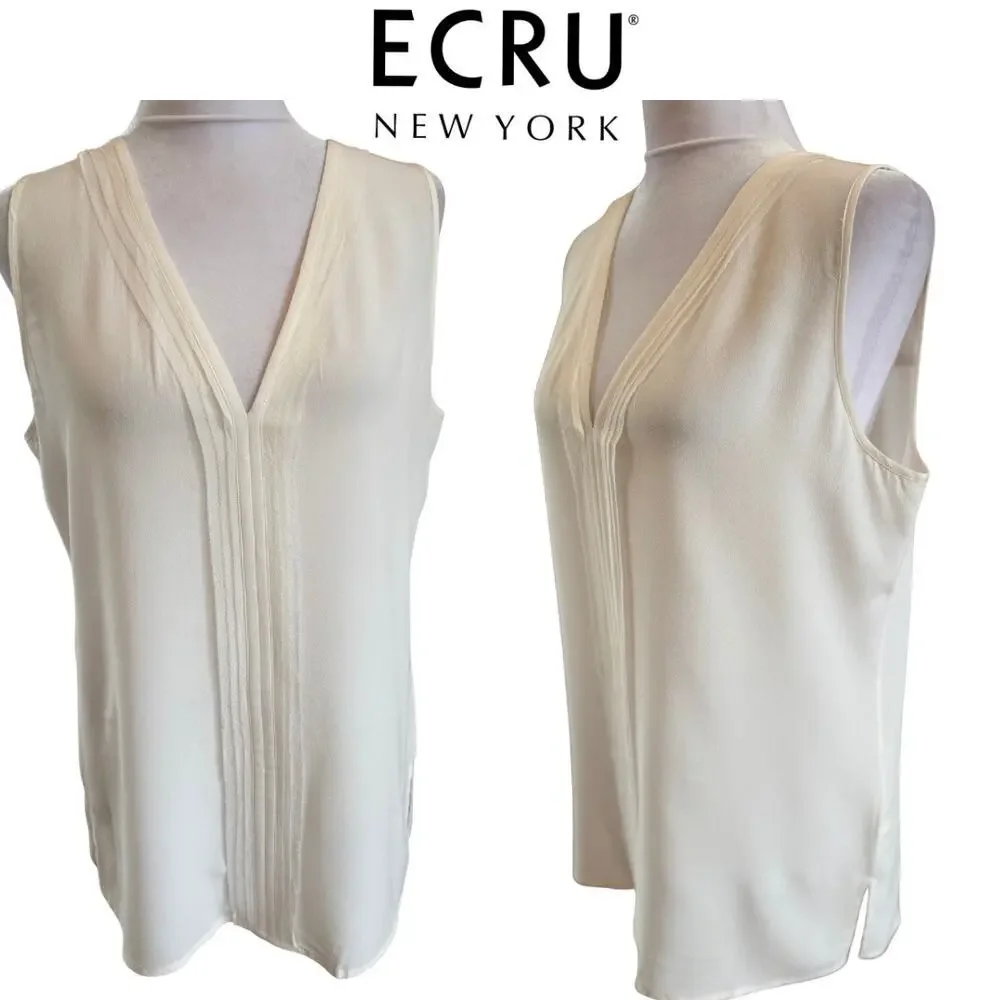 Silk Tank Bundle Alabaster Off White & Black Sleeveless Top Medium EUC by ECRU